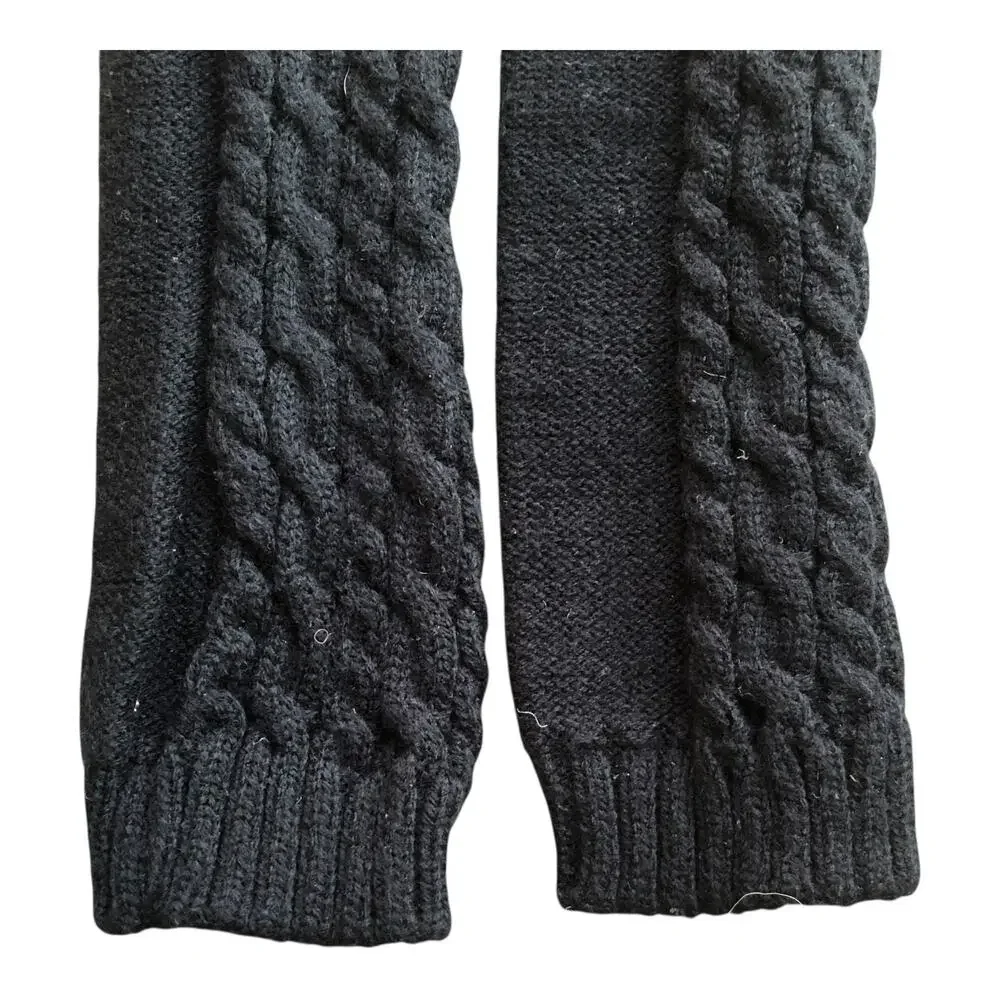 Arm Warmers Fingerless Gloves Ribbed And Cable Knit Sleeve Thumbhole Black 2 Pr